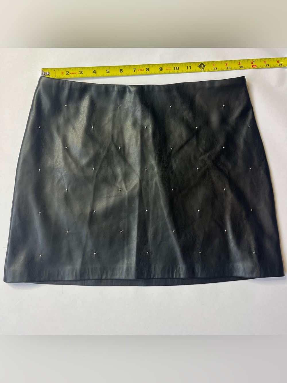 House of Harlow 1960 Black Faux Leather Mini Skirt with Silver Studded Accents